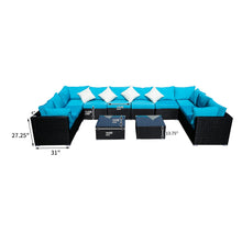 Load image into Gallery viewer, Outdoor Patio Furniture Rattan Wicker Sofa Sets w/Blue cushions and White Pillows
