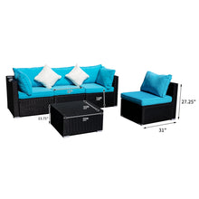 Load image into Gallery viewer, Outdoor Patio Furniture Rattan Wicker Sofa Sets w/Blue cushions and White Pillows
