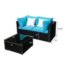 Load image into Gallery viewer, Outdoor Patio Furniture Rattan Wicker Sofa Sets w/Blue cushions and White Pillows
