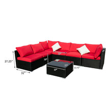 Load image into Gallery viewer, Outdoor Patio Furniture 2-12 Pieces PE Rattan Wicker Sectional Sofa Sets with Red Pillows,Cushions White Pillows
