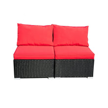 Load image into Gallery viewer, Outdoor Patio Furniture 2-12 Pieces PE Rattan Wicker Sectional Sofa Sets with Red Pillows,Cushions White Pillows
