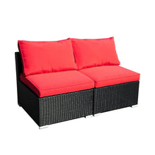 Load image into Gallery viewer, Outdoor Patio Furniture 2-12 Pieces PE Rattan Wicker Sectional Sofa Sets with Red Pillows,Cushions White Pillows
