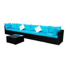 Load image into Gallery viewer, Outdoor Patio Furniture Rattan Wicker Sofa Sets w/Blue cushions and White Pillows
