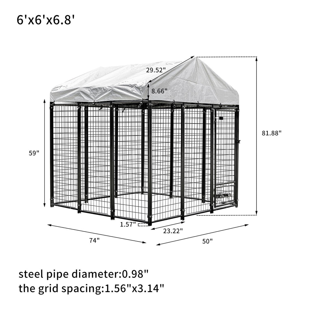 Outdoor Heavy Duty Welded Wire Dog Kennel with UV Protection,Waterproof Trap Cover,Automatic Lock ,Rotatable Window