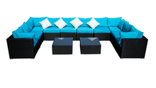 Load image into Gallery viewer, Outdoor Patio Furniture Rattan Wicker Sofa Sets w/Blue cushions and White Pillows
