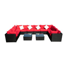 Load image into Gallery viewer, Outdoor Patio Furniture 2-12 Pieces PE Rattan Wicker Sectional Sofa Sets with Red Pillows,Cushions White Pillows
