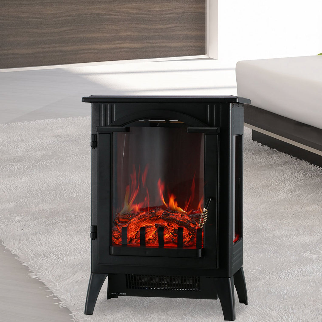 Electric Fireplace Free Standing Heater Adjustable 750W/1500W Wood Fire Flame Stove