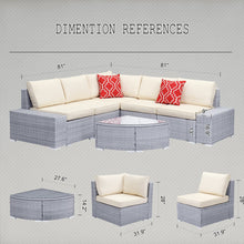 Load image into Gallery viewer, 6-Pieces Outdoor Patio Furniture-Patio Rattan Gray Wicker Sectional Sofa Sets with Red Striped Pillows, Beige Cushions
