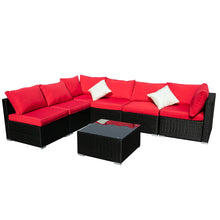 Load image into Gallery viewer, Outdoor Patio Furniture 2-12 Pieces PE Rattan Wicker Sectional Sofa Sets with Red Pillows,Cushions White Pillows
