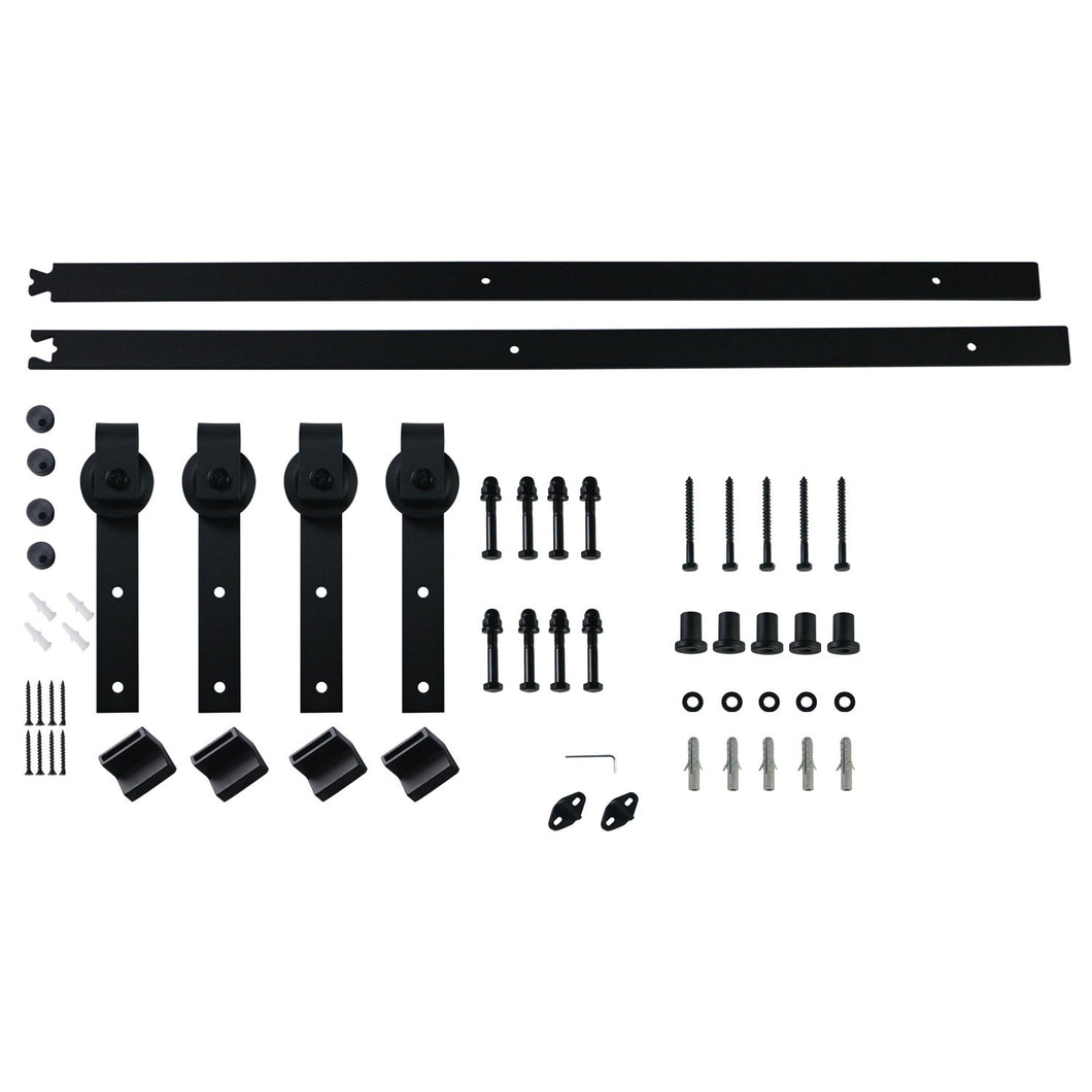 6.6FT Heavy Duty Double Door Sliding Barn Door Hardware Track Kit Indoor Outdoor Classical Black