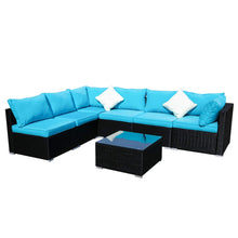 Load image into Gallery viewer, Outdoor Patio Furniture Rattan Wicker Sofa Sets w/Blue cushions and White Pillows
