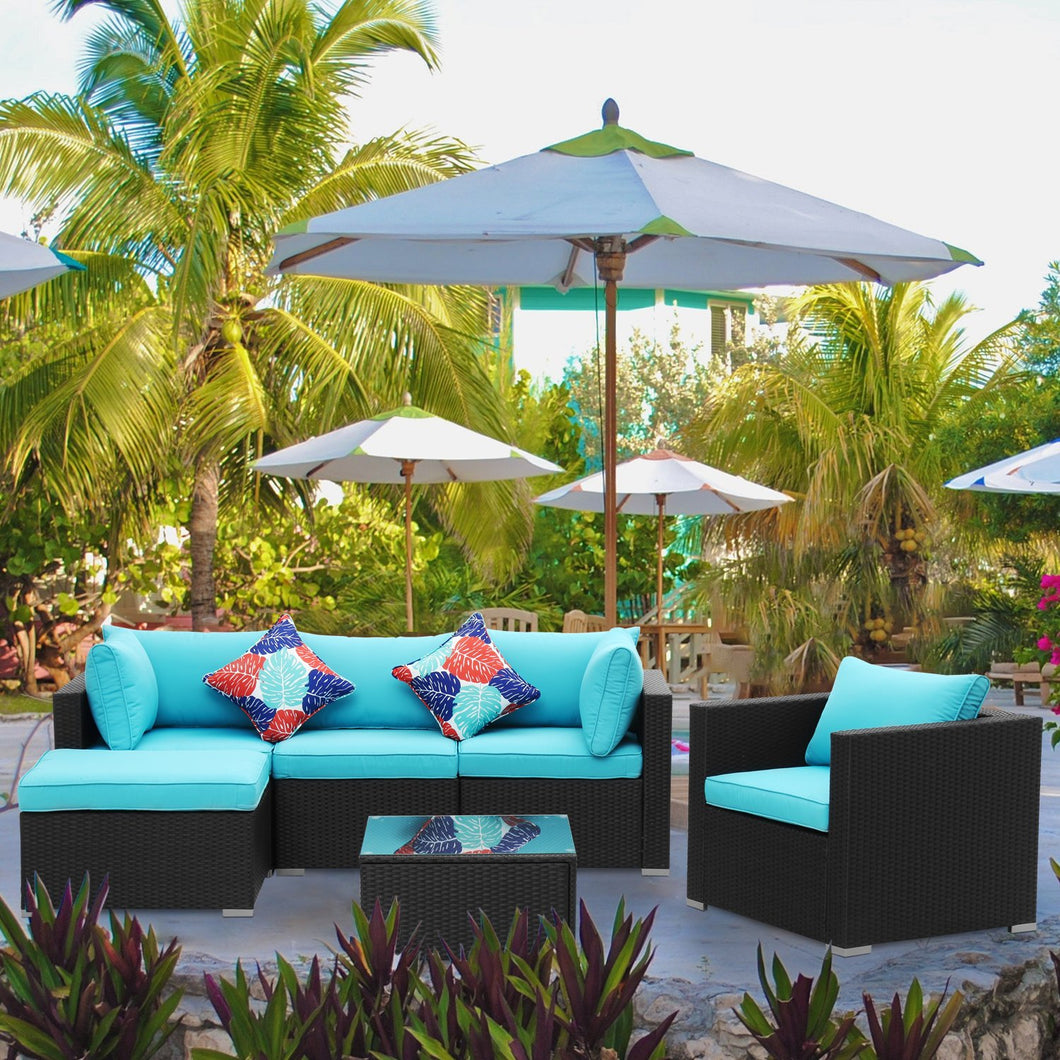 6 Pieces Outdoor Furniture Wicker Sofa Set with Ottoman