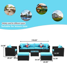 Load image into Gallery viewer, 9 Pieces Outdoor Patio Furniture Sofa Set Wicker Sectional Rattan Conversation Set with Glass Table and Ottoman
