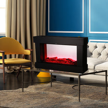 Load image into Gallery viewer, Electric Fireplace Stove with 3D Flame Adjustable Infrared Heater Thermostat with Remote Wood Metal Black 1500W 700W (38&quot;x3.7&quot;x22.4&quot;)
