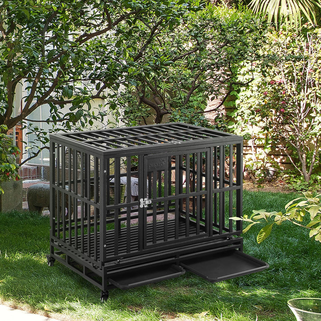 38”/42”/46” Dog Cage Crate Kennel Heavy Duty Tear Resistant Square Tube with Four Wheels for Large Dogs Easy to Install