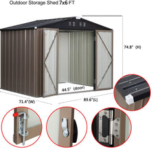 Load image into Gallery viewer, 7&#39;x6&#39; Outdoor Steel Garden Storage Utility Tool Shed Large Storage Space with 2 Doors &amp; Lock (5A-GS013)
