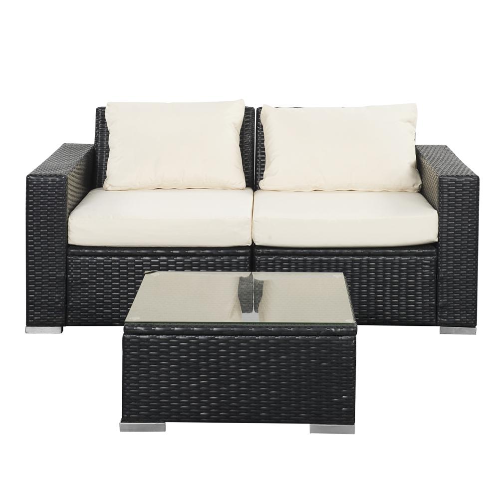 Outdoor Patio Furniture Set PE Rattan Wicker Sectional Sofa - Beige Cushions