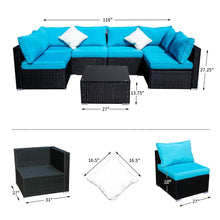 Load image into Gallery viewer, Outdoor Patio Furniture Rattan Wicker Sofa Sets w/Blue cushions and White Pillows
