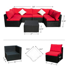 Load image into Gallery viewer, Outdoor Patio Furniture 2-12 Pieces PE Rattan Wicker Sectional Sofa Sets with Red Pillows,Cushions White Pillows
