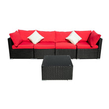 Load image into Gallery viewer, Outdoor Patio Furniture 2-12 Pieces PE Rattan Wicker Sectional Sofa Sets with Red Pillows,Cushions White Pillows
