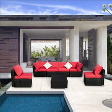 Load image into Gallery viewer, Outdoor Patio Furniture 2-12 Pieces PE Rattan Wicker Sectional Sofa Sets with Red Pillows,Cushions White Pillows
