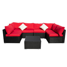 Load image into Gallery viewer, Outdoor Patio Furniture 2-12 Pieces PE Rattan Wicker Sectional Sofa Sets with Red Pillows,Cushions White Pillows
