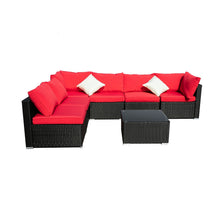 Load image into Gallery viewer, Outdoor Patio Furniture 2-12 Pieces PE Rattan Wicker Sectional Sofa Sets with Red Pillows,Cushions White Pillows
