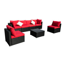 Load image into Gallery viewer, Outdoor Patio Furniture 2-12 Pieces PE Rattan Wicker Sectional Sofa Sets with Red Pillows,Cushions White Pillows
