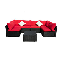 Load image into Gallery viewer, Outdoor Patio Furniture 2-12 Pieces PE Rattan Wicker Sectional Sofa Sets with Red Pillows,Cushions White Pillows
