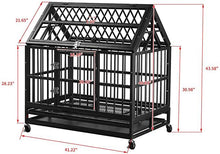 Load image into Gallery viewer, 38&quot; and 42” Heavy-Duty Dog Pets Kennel Cage Crate Double Door w/Lockable Wheels Steeple Square Tube Dog Crate Safe Metal Tray
