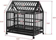 Load image into Gallery viewer, 38&quot; and 42” Heavy-Duty Dog Pets Kennel Cage Crate Double Door w/Lockable Wheels Steeple Square Tube Dog Crate Safe Metal Tray
