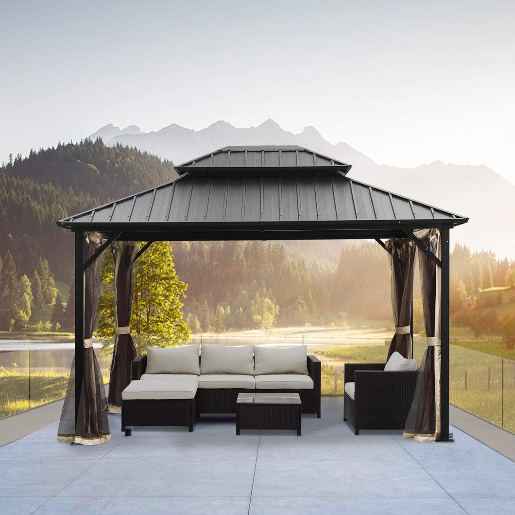 Outdoor Hardtop Double Top Gazebo Canopy with screens (10 x 12)