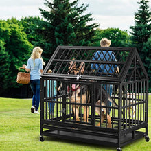 Load image into Gallery viewer, 38&quot; and 42” Heavy-Duty Dog Pets Kennel Cage Crate Double Door w/Lockable Wheels Steeple Square Tube Dog Crate Safe Metal Tray
