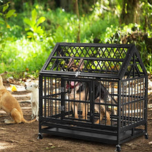 Load image into Gallery viewer, 38&quot; and 42” Heavy-Duty Dog Pets Kennel Cage Crate Double Door w/Lockable Wheels Steeple Square Tube Dog Crate Safe Metal Tray
