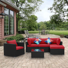 Load image into Gallery viewer, 6 Pieces Outdoor Furniture Wicker Sofa Set with Ottoman
