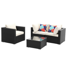 Load image into Gallery viewer, 4 Pieces Outdoor Patio Furniture Sofa Set Wicker Sectional Rattan Conversation Set with Cushion and Glass Table
