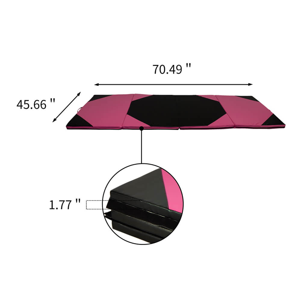 PU Leather Gymnastics Folding Mat Black & Pink Hexagon