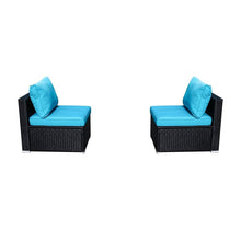 Load image into Gallery viewer, Outdoor Patio Furniture Rattan Wicker Sofa Sets w/Blue cushions and White Pillows
